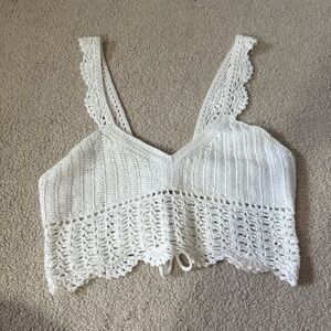 White Crochet Lace Trim Top